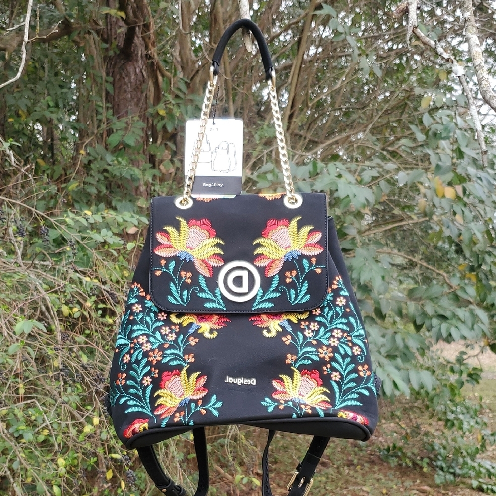 Desigual Black Backpack with Vibrant Patterns
